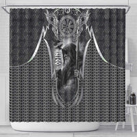 Odin and Viking Warrior Norse Mythology Shower Curtain Realistic Black and Grey Tattoo Style