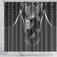 Odin and Viking Warrior Norse Mythology Shower Curtain Realistic Black and Grey Tattoo Style