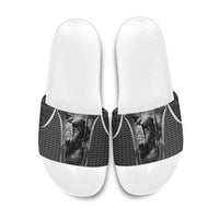 Odin and Viking Warrior Norse Mythology Slide Sandals Realistic Black and Grey Tattoo Style