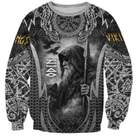 Odin and Viking Warrior Norse Mythology Sweatshirt Realistic Black and Grey Tattoo Style