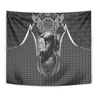 Odin and Viking Warrior Norse Mythology Tapestry Realistic Black and Grey Tattoo Style