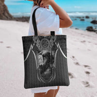 Odin and Viking Warrior Norse Mythology Tote Bag Realistic Black and Grey Tattoo Style