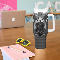 Odin and Viking Warrior Norse Mythology Tumbler With Handle Realistic Black and Grey Tattoo Style