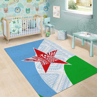 Djibouti Cultural Area Rug National Emblem, Tribal Motifs and Red Star Symbol of Unity