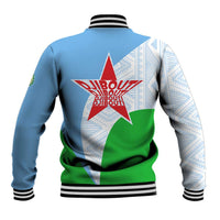 Djibouti Cultural Baseball Jacket National Emblem, Tribal Motifs and Red Star Symbol of Unity