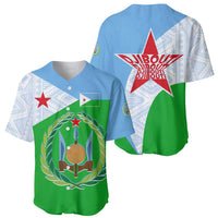Djibouti Cultural Baseball Jersey National Emblem, Tribal Motifs and Red Star Symbol of Unity
