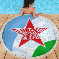 Djibouti Cultural Beach Blanket National Emblem, Tribal Motifs and Red Star Symbol of Unity