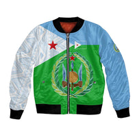 Djibouti Cultural Bomber Jacket National Emblem, Tribal Motifs and Red Star Symbol of Unity