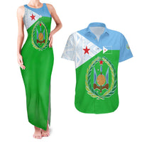 Djibouti Cultural Couples Matching Tank Maxi Dress and Hawaiian Shirt National Emblem, Tribal Motifs and Red Star Symbol of Unity