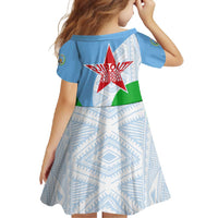 Djibouti Cultural Family Matching Off Shoulder Maxi Dress and Hawaiian Shirt National Emblem, Tribal Motifs and Red Star Symbol of Unity