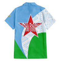 Djibouti Cultural Family Matching Off Shoulder Maxi Dress and Hawaiian Shirt National Emblem, Tribal Motifs and Red Star Symbol of Unity