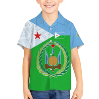 Djibouti Cultural Family Matching Off Shoulder Short Dress and Hawaiian Shirt National Emblem, Tribal Motifs and Red Star Symbol of Unity