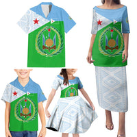 Djibouti Cultural Family Matching Puletasi and Hawaiian Shirt National Emblem, Tribal Motifs and Red Star Symbol of Unity