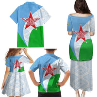Djibouti Cultural Family Matching Puletasi and Hawaiian Shirt National Emblem, Tribal Motifs and Red Star Symbol of Unity