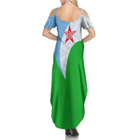 Djibouti Cultural Family Matching Summer Maxi Dress and Hawaiian Shirt National Emblem, Tribal Motifs and Red Star Symbol of Unity