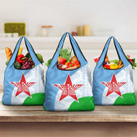 Djibouti Cultural Grocery Bag National Emblem, Tribal Motifs and Red Star Symbol of Unity