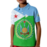 Djibouti Cultural Kid Polo Shirt National Emblem, Tribal Motifs and Red Star Symbol of Unity