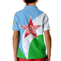 Djibouti Cultural Kid Polo Shirt National Emblem, Tribal Motifs and Red Star Symbol of Unity