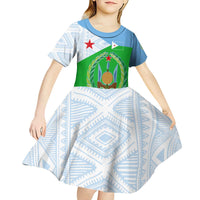 Djibouti Cultural Kid Short Sleeve Dress National Emblem, Tribal Motifs and Red Star Symbol of Unity