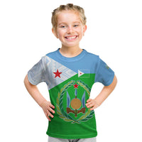 Djibouti Cultural Kid T Shirt National Emblem, Tribal Motifs and Red Star Symbol of Unity