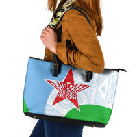 Djibouti Cultural Leather Tote Bag National Emblem, Tribal Motifs and Red Star Symbol of Unity