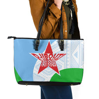 Djibouti Cultural Leather Tote Bag National Emblem, Tribal Motifs and Red Star Symbol of Unity