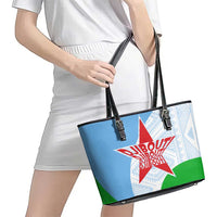 Djibouti Cultural Leather Tote Bag National Emblem, Tribal Motifs and Red Star Symbol of Unity