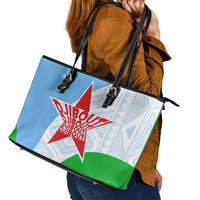 Djibouti Cultural Leather Tote Bag National Emblem, Tribal Motifs and Red Star Symbol of Unity