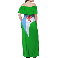 Djibouti Cultural Off Shoulder Maxi Dress National Emblem, Tribal Motifs and Red Star Symbol of Unity