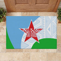 Djibouti Cultural Rubber Doormat National Emblem, Tribal Motifs and Red Star Symbol of Unity