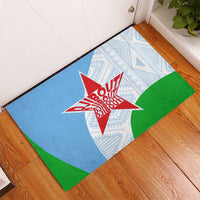Djibouti Cultural Rubber Doormat National Emblem, Tribal Motifs and Red Star Symbol of Unity