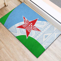 Djibouti Cultural Rubber Doormat National Emblem, Tribal Motifs and Red Star Symbol of Unity