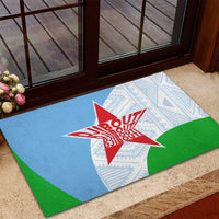 Djibouti Cultural Rubber Doormat National Emblem, Tribal Motifs and Red Star Symbol of Unity
