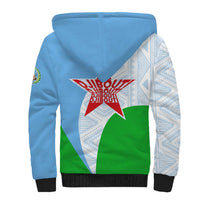 Djibouti Cultural Sherpa Hoodie National Emblem, Tribal Motifs and Red Star Symbol of Unity