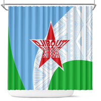 Djibouti Cultural Shower Curtain National Emblem, Tribal Motifs and Red Star Symbol of Unity