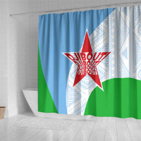 Djibouti Cultural Shower Curtain National Emblem, Tribal Motifs and Red Star Symbol of Unity