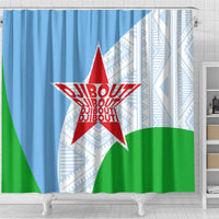 Djibouti Cultural Shower Curtain National Emblem, Tribal Motifs and Red Star Symbol of Unity