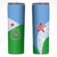 Djibouti Cultural Skinny Tumbler National Emblem, Tribal Motifs and Red Star Symbol of Unity