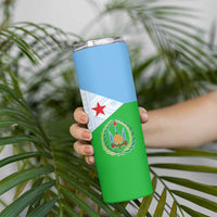 Djibouti Cultural Skinny Tumbler National Emblem, Tribal Motifs and Red Star Symbol of Unity