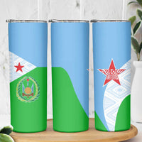 Djibouti Cultural Skinny Tumbler National Emblem, Tribal Motifs and Red Star Symbol of Unity