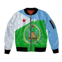 Djibouti Cultural Sleeve Zip Bomber Jacket National Emblem, Tribal Motifs and Red Star Symbol of Unity
