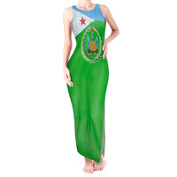 Djibouti Cultural Tank Maxi Dress National Emblem, Tribal Motifs and Red Star Symbol of Unity