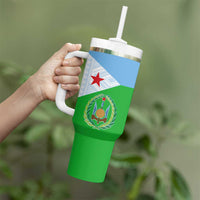 Djibouti Cultural Tumbler With Handle National Emblem, Tribal Motifs and Red Star Symbol of Unity