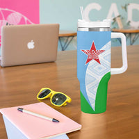Djibouti Cultural Tumbler With Handle National Emblem, Tribal Motifs and Red Star Symbol of Unity