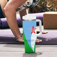 Djibouti Cultural Tumbler With Handle National Emblem, Tribal Motifs and Red Star Symbol of Unity