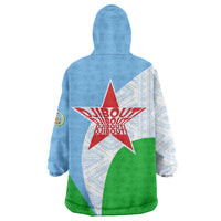 Djibouti Cultural Wearable Blanket Hoodie National Emblem, Tribal Motifs and Red Star Symbol of Unity