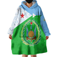 Djibouti Cultural Wearable Blanket Hoodie National Emblem, Tribal Motifs and Red Star Symbol of Unity