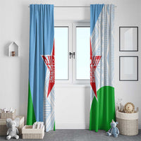 Djibouti Cultural Window Curtain National Emblem, Tribal Motifs and Red Star Symbol of Unity