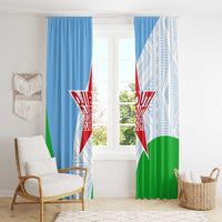 Djibouti Cultural Window Curtain National Emblem, Tribal Motifs and Red Star Symbol of Unity