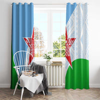 Djibouti Cultural Window Curtain National Emblem, Tribal Motifs and Red Star Symbol of Unity